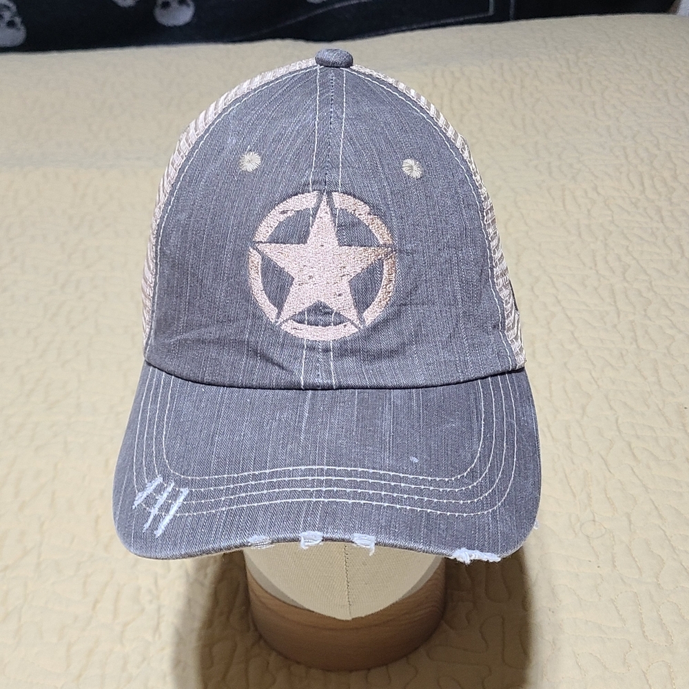 Jeep Star logo distressed trucker strapback hat